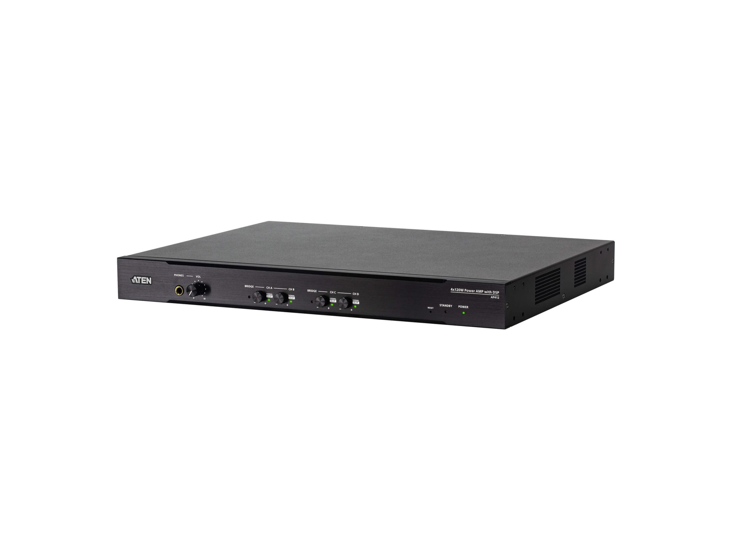 Aten AP412 4-Channel 120W Class D Power Amplifier DSP / 4/8ohm / 70V-100V Bridge / Phantom