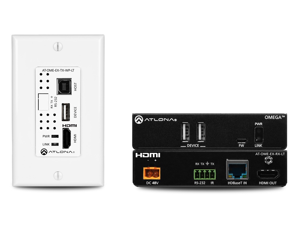 Atlona AT-OME-EX-WP-KIT-LT Wallplate HDBaseT Extender (Transmitter/Receiver) for HDMI with USB