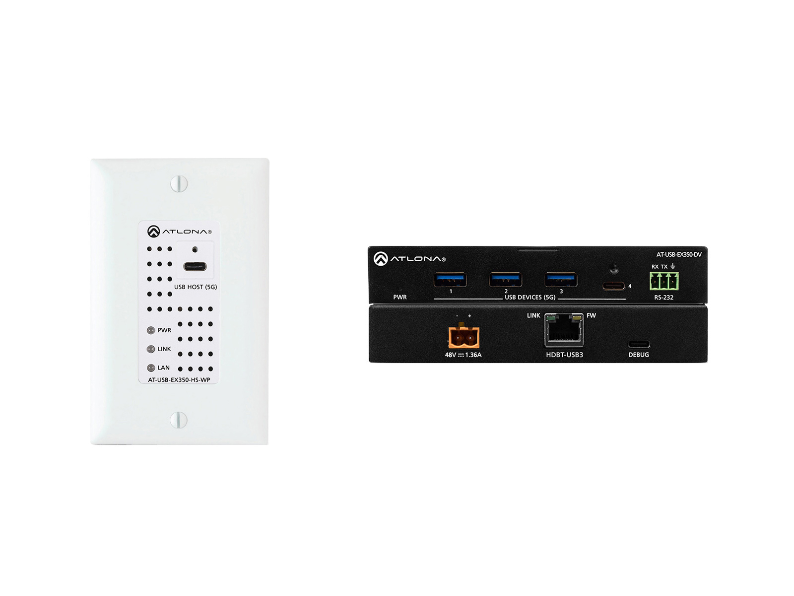 Atlona AT-USB-EX350-WPH-KIT USB 3.2 Gen 1 Extender 5 Gbps over Cat6A up to 330 ft / USB-C Wall Plate