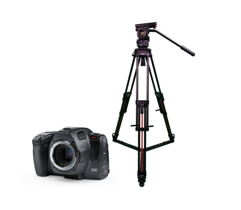 Blackmagic Design BMD-POCKET6KG2+H12CF-DB Pocket Cinema Camera 6K G2 + Teris Fluid Head with 100mm Flat Base 2-Stage Carbon Fiber Tripod