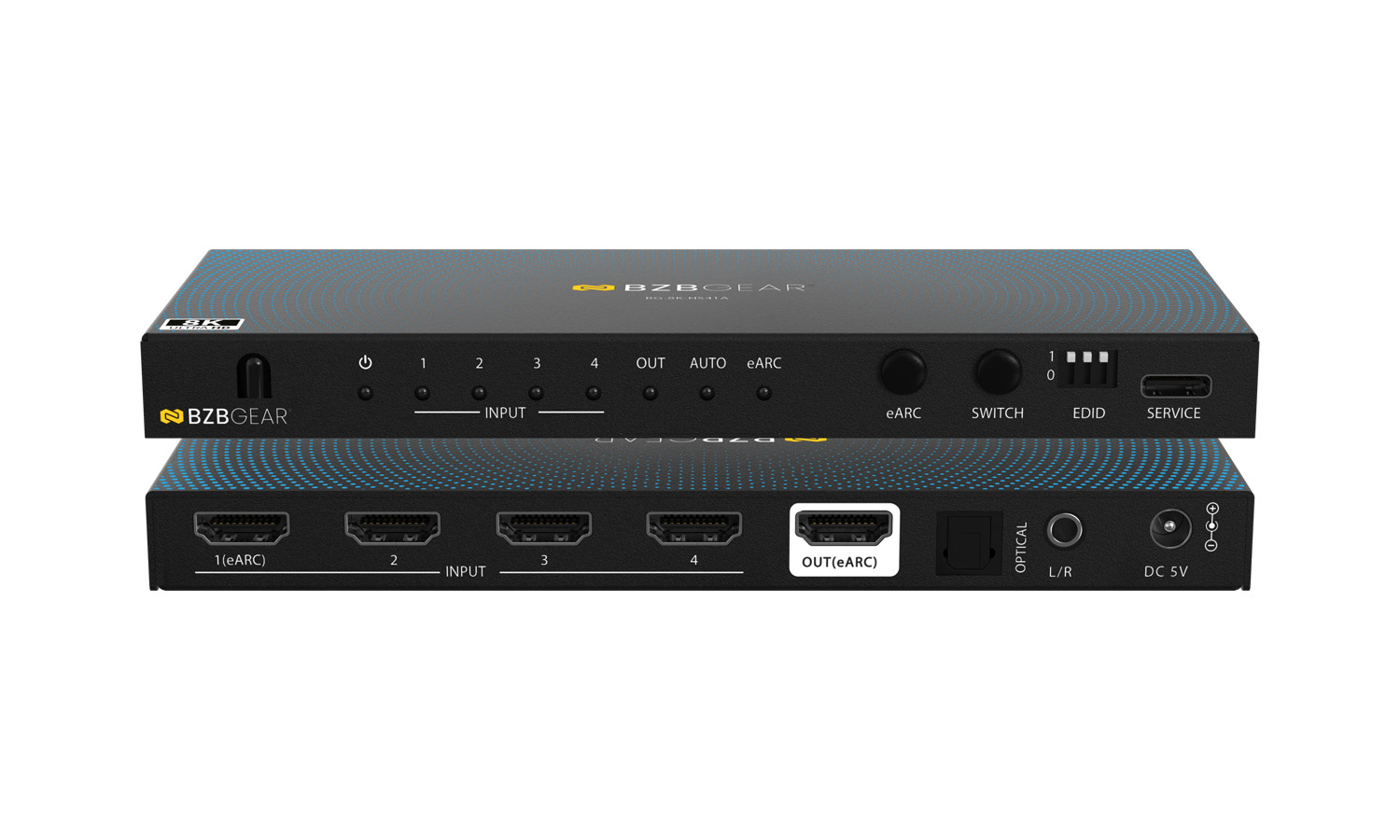 BZBGEAR BG-8K-HS41A 4×1 8K UHD HDMI 2.1 Switcher with Audio De-Embedding (8K60/4K120Hz 4:4:4 VRR/FVA/ALLM Support)