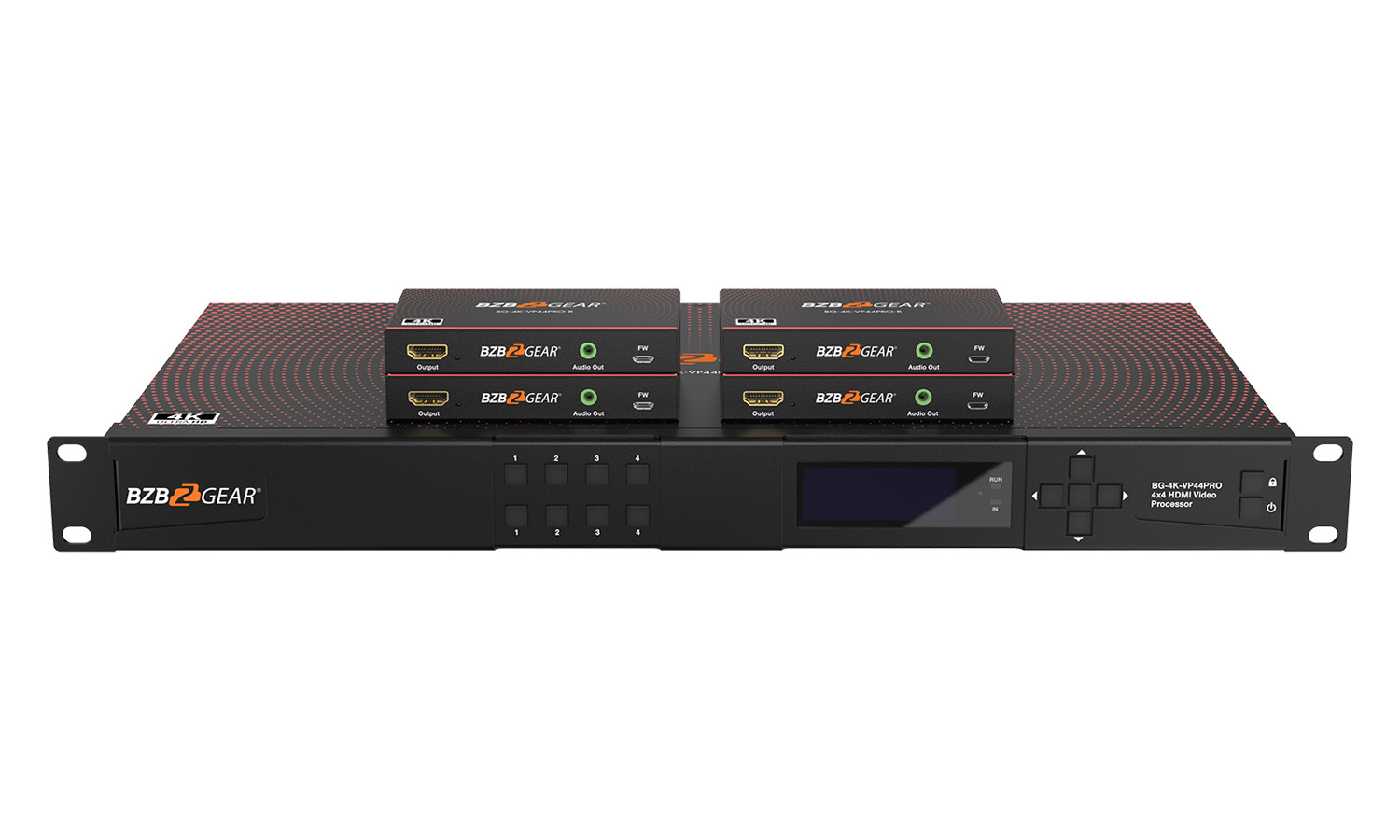 BZBGEAR BG-4K-VP44PRO-b 4x4 4K UHD Seamless HDMI Matrix Switcher/Video Wall Processor/MultiViewer Over Cat5e/6/7 Kit with 4 Receivers - Image 2