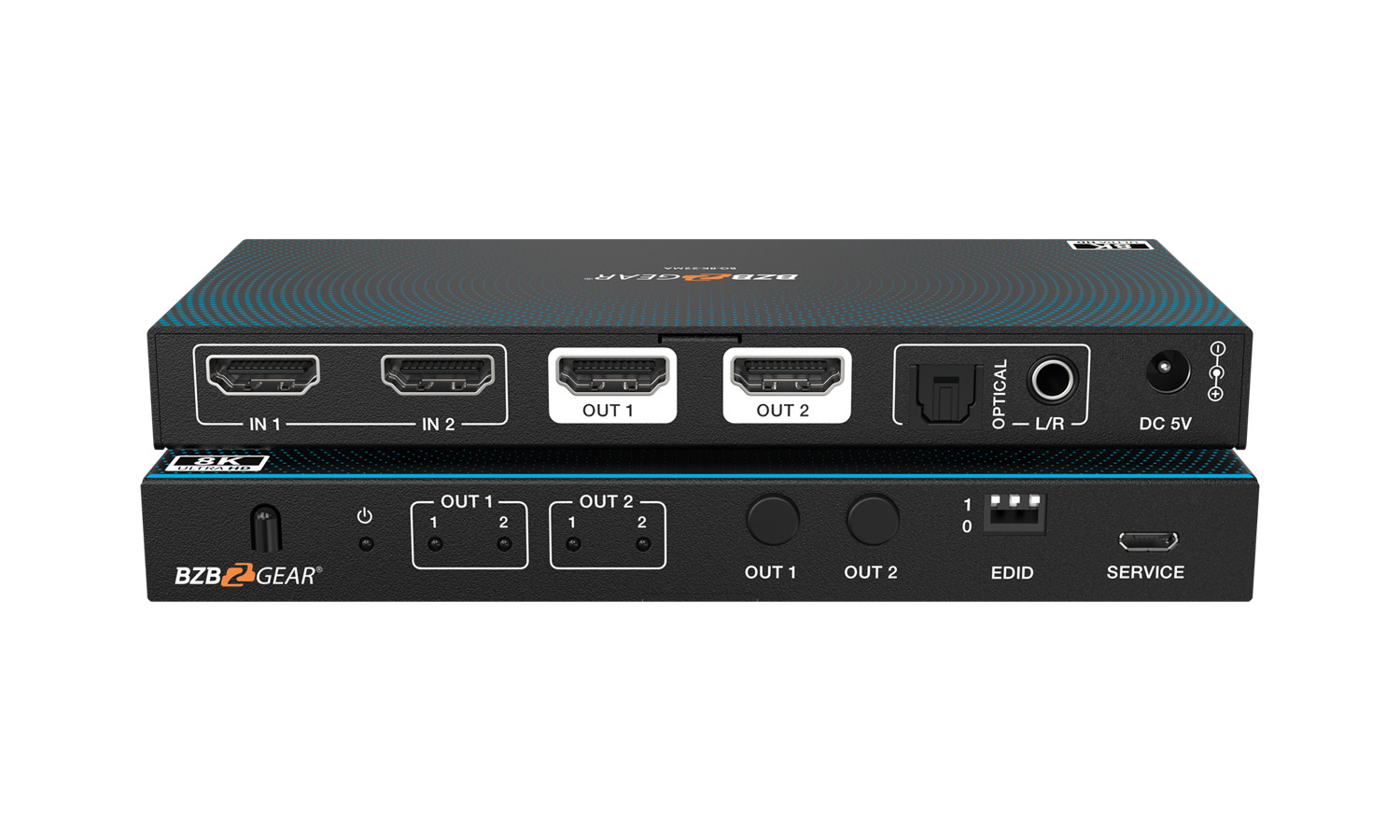 BZBGEAR BG-8K-22MA-b 2×2 8K UHD HDMI 2.1 Matrix Switcher with Auto Downscaling/Audio De-Embedding (8K60/4K120 and VRR/FVA/ALLM Support)