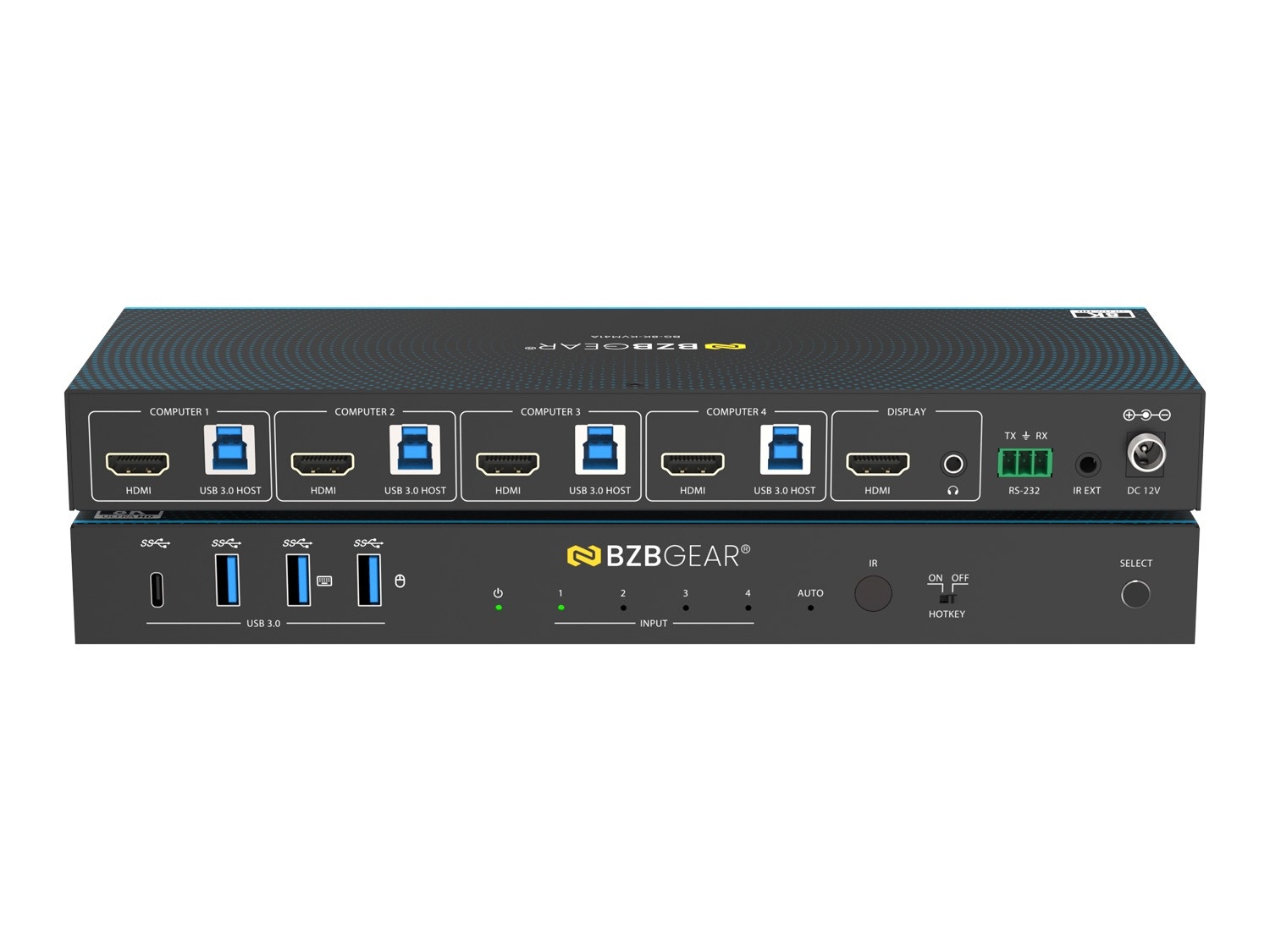 BZBGEAR BG-8K-KVM41A 8K UHD HDMI 2.1 4×1 KVM Switch with USB 3.0/Hotkey Switching/IR Control