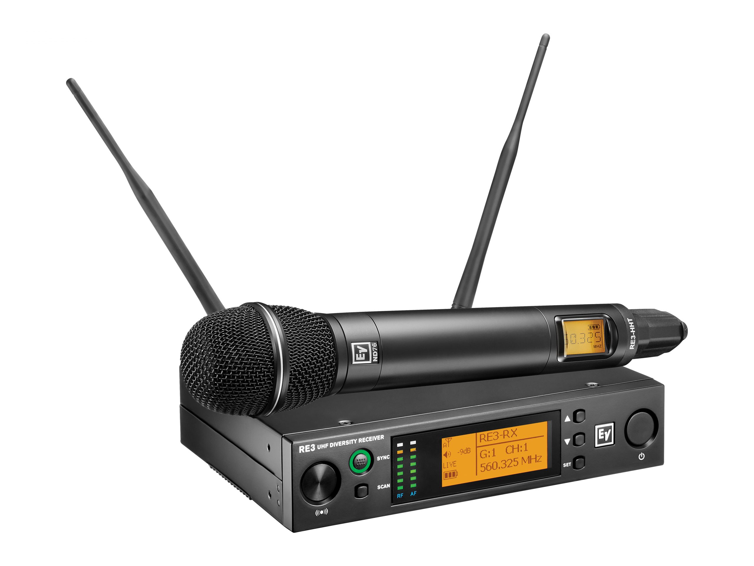 Electro-Voice RE3-ND76-5L Handheld Wireless Set / ND76 Vocal Head / 488-524 MHz UHF / Diversity Receiver / 10/50 mW