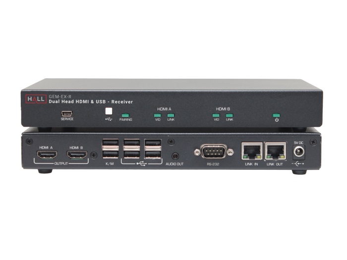 Hall Technologies GEM-EX-R Dual 4K HDMI/USB/AUDIO and RS-232 over 1 CAT6 Extender with Daisy-Chainable Receivers