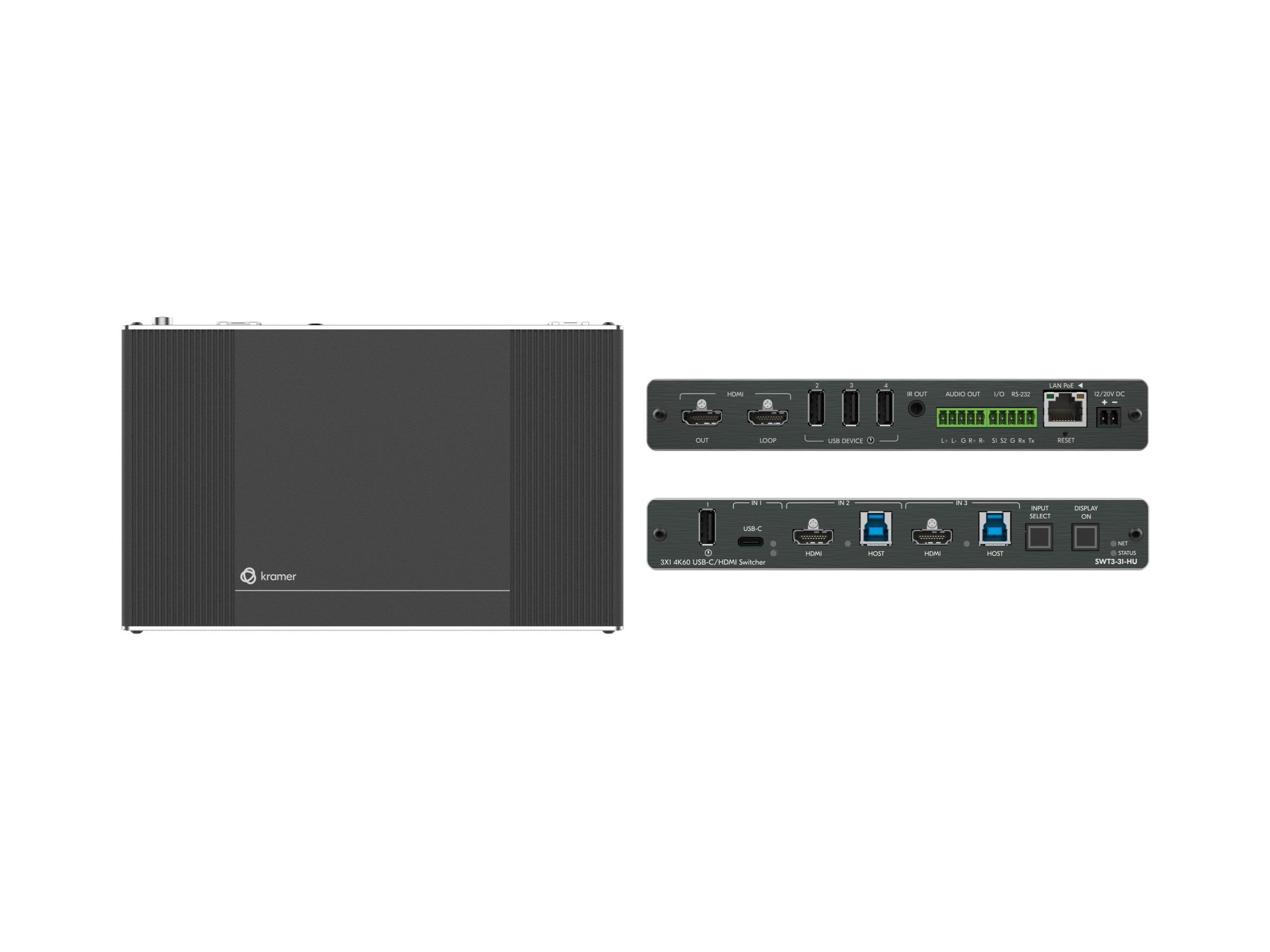 Kramer SWT3-31-HU USB-C/HDMI 3×1 switcher USB 3.2 4K60 4:4:4 60W PD PoE