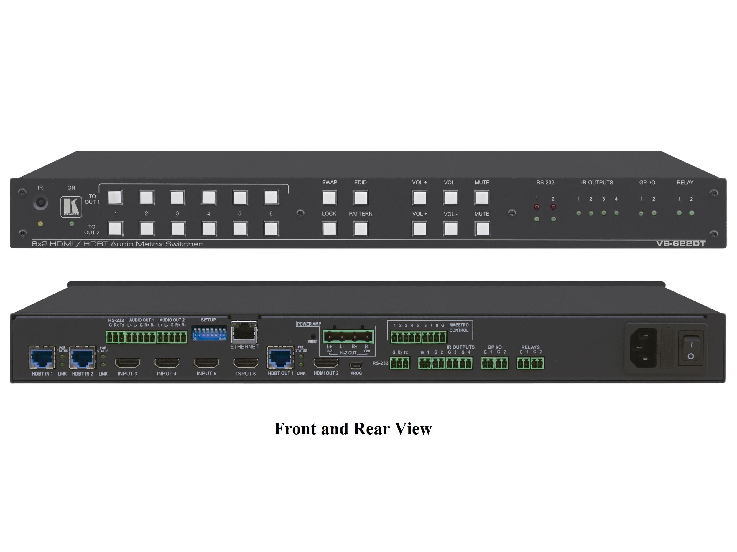 Kramer VS-622DT All-in-One Presentation System with 6×2 4K60 4x2x0 HDMI/HDBaseT Matrix Switching/Control Gateway/PoE