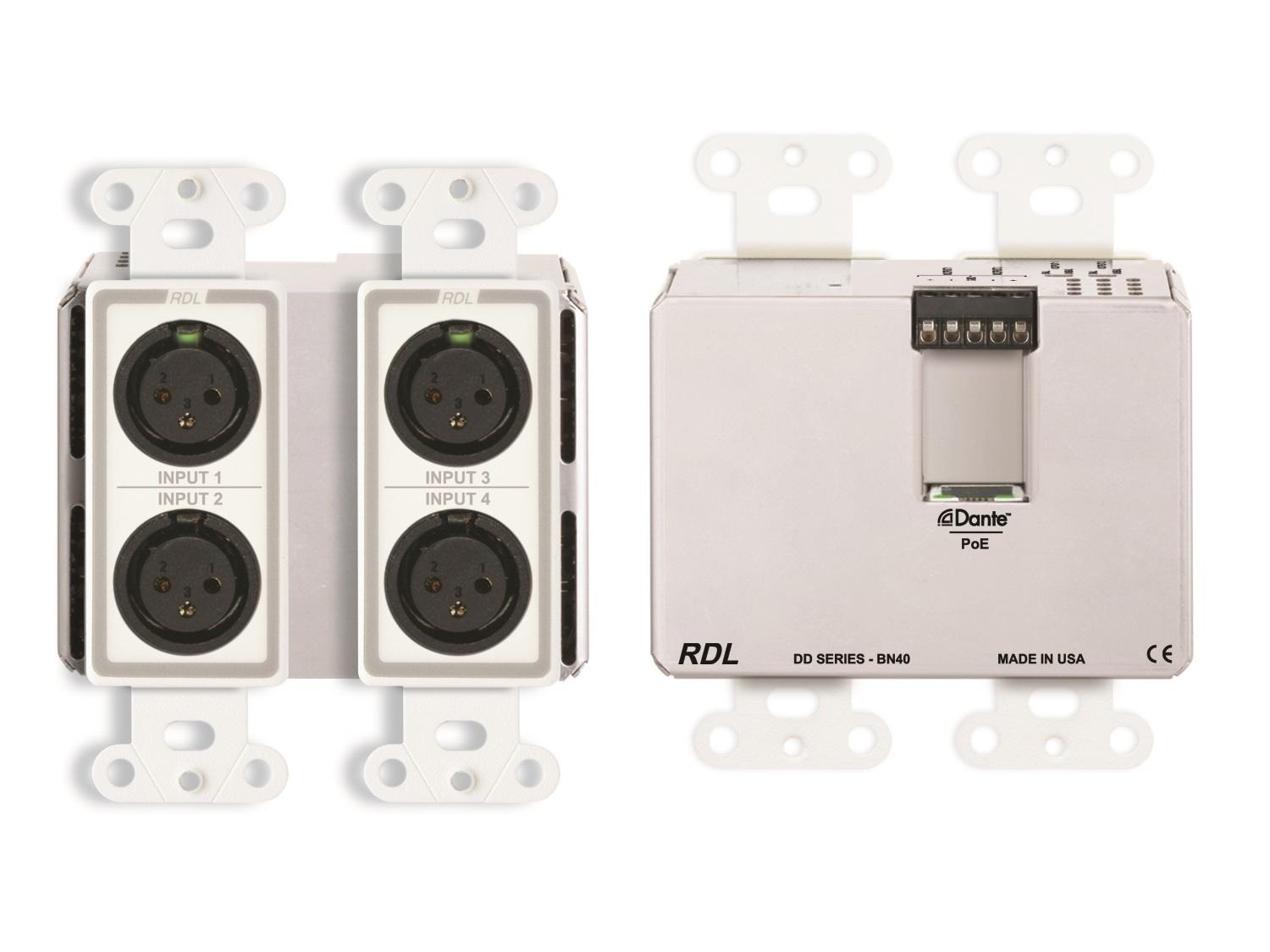 RDL DD-BN40 4x2 Wall-Mounted Bi-Directional Mic/Line Dante Interface/White