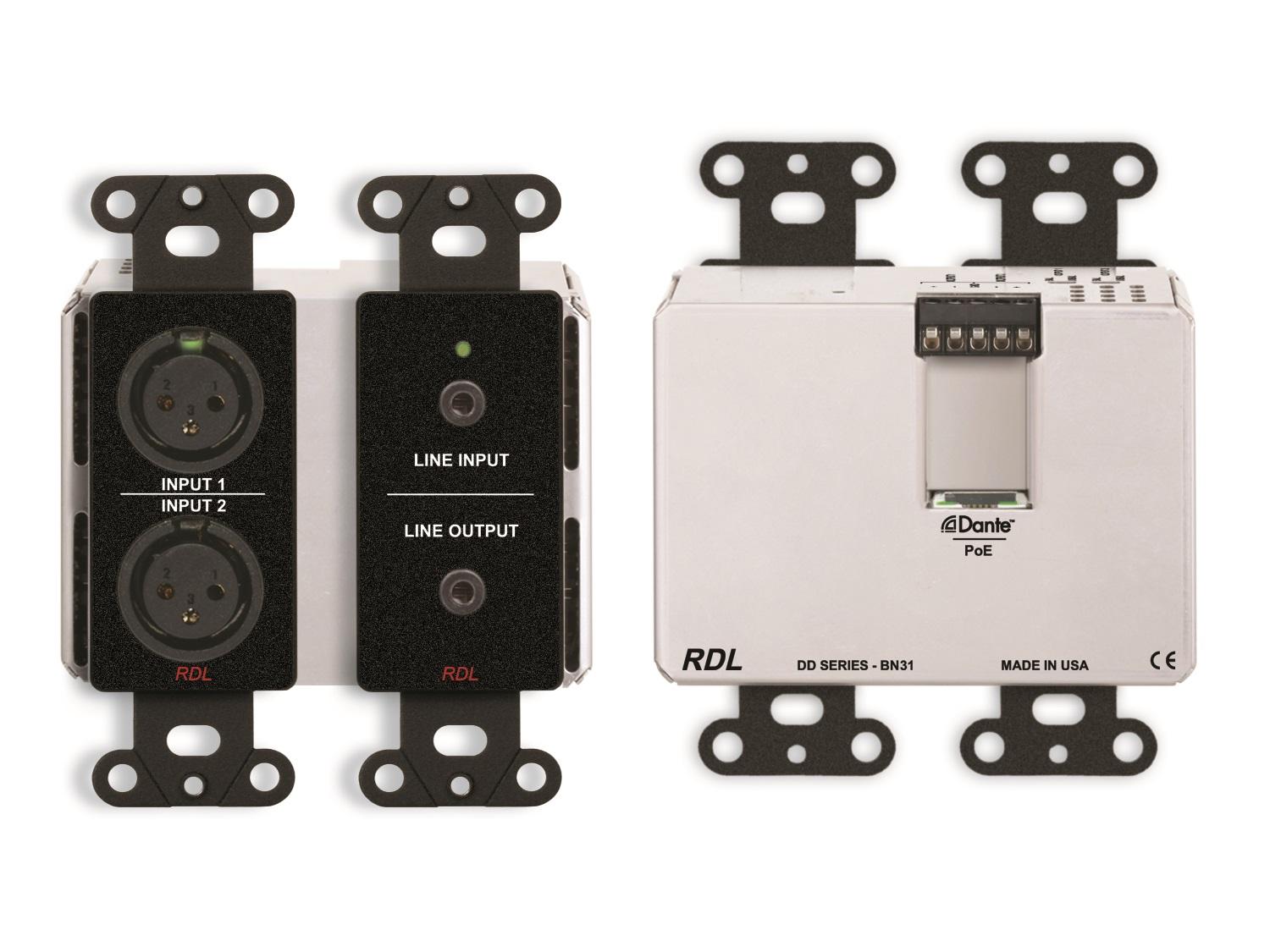 RDL DDB-BN31 4x4 Wall-Mounted Bi-Directional Mic/Line Dante Interface/Black