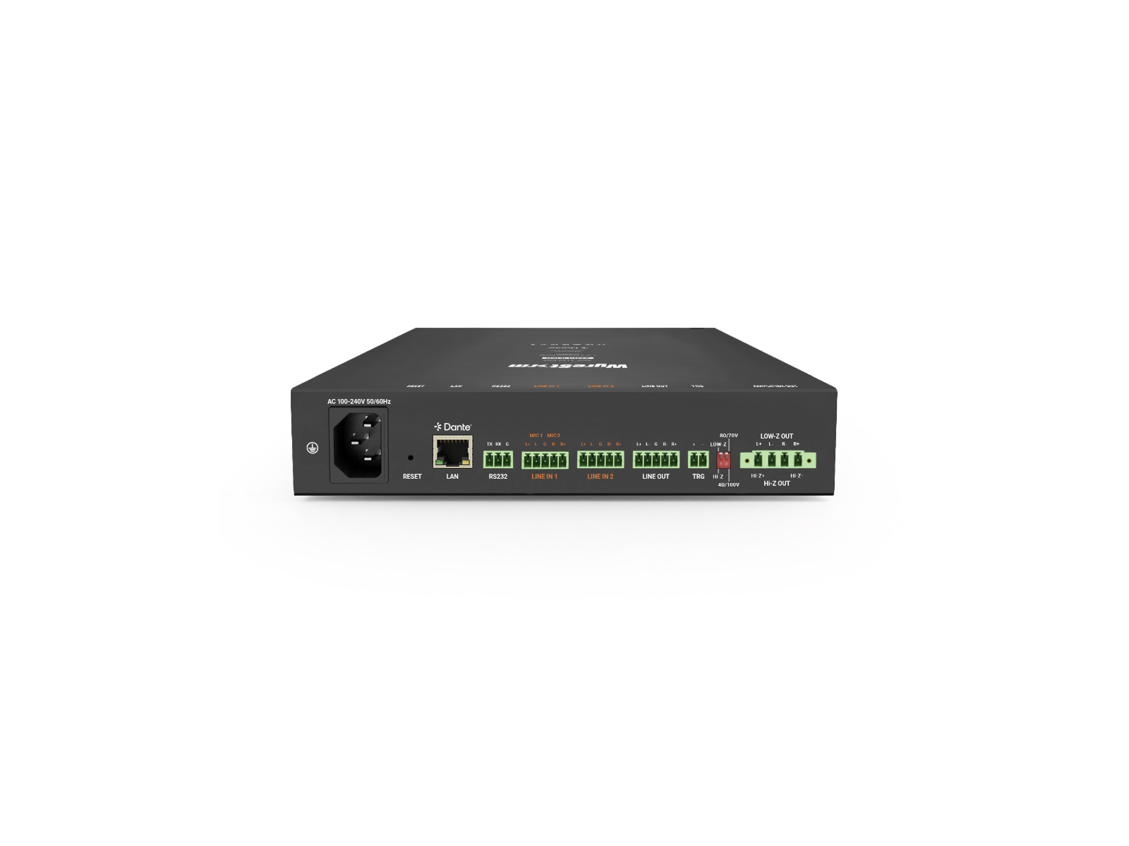 WyreStorm AMP-2120-DNT 1/2-Channel Dante Amplifier / 240W Mono / 2x120W Stereo / 70V 100V 4Ω 8Ω / PoE+ 24V DC - Image 2